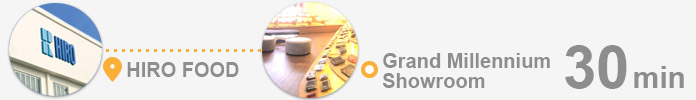 From Hiro Food to Grand Millennium Showroom : 30 min